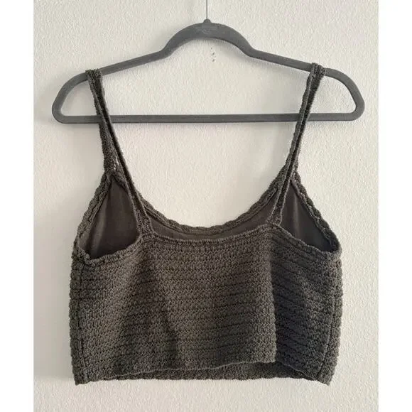 Aerie Green Knit Cropped Tank Boho Top Medium - Picture 2 of 9